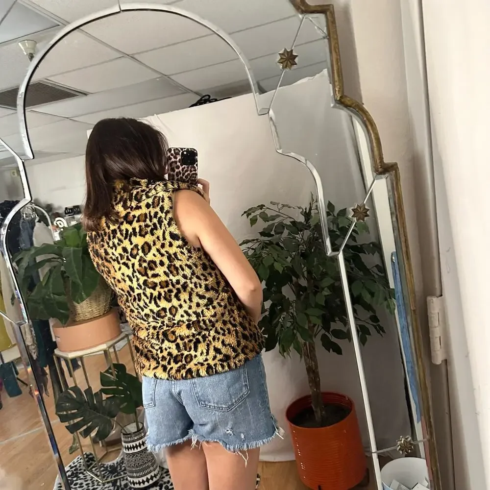 Vintage leopard cheetah fur cropped vest Y2k - Picture 2 of 6